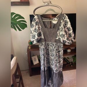 Anthropologie Bloomingprint Black and White Floral Midi Dress